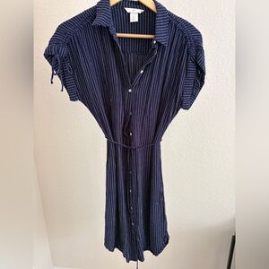 H&M Navy Blue Dot-Print Shirt Dress